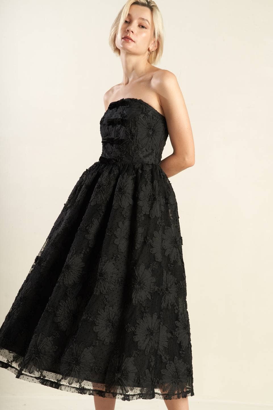Faye Strapless Lace Midi Dress