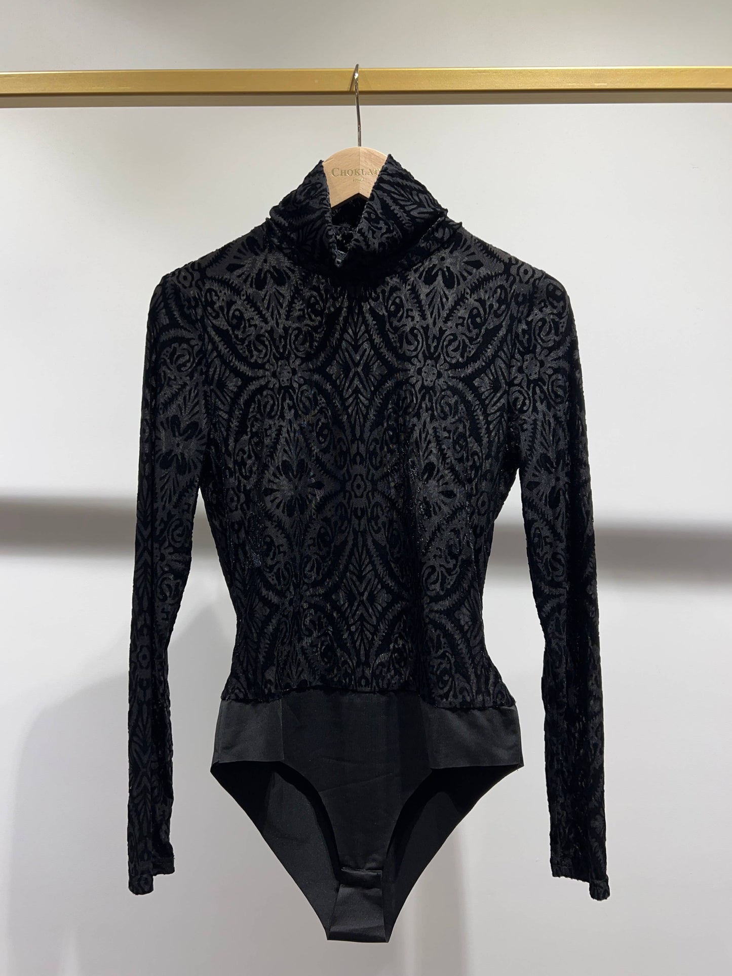 Velvet Floral Turtleneck Bodysuit