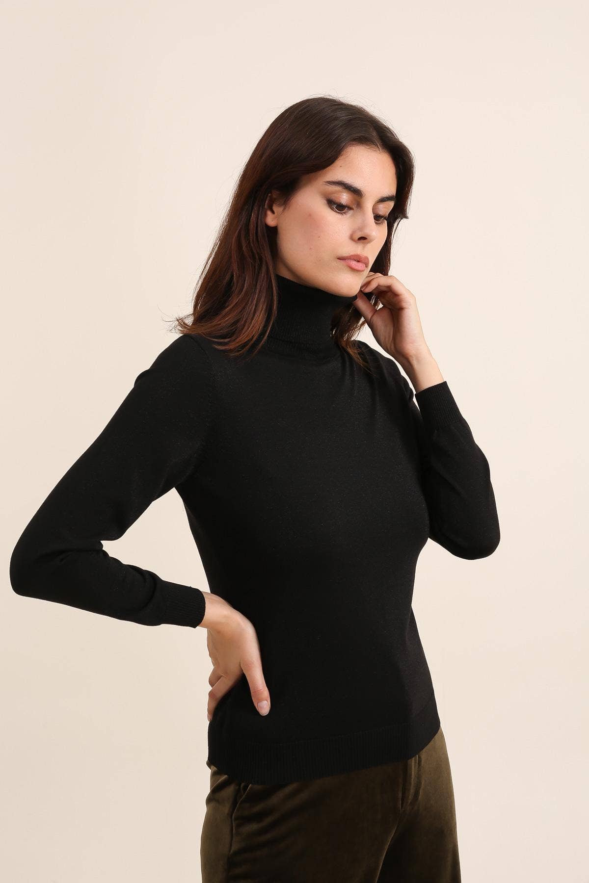 Tencel Sparkle Knit Turtleneck Sweater