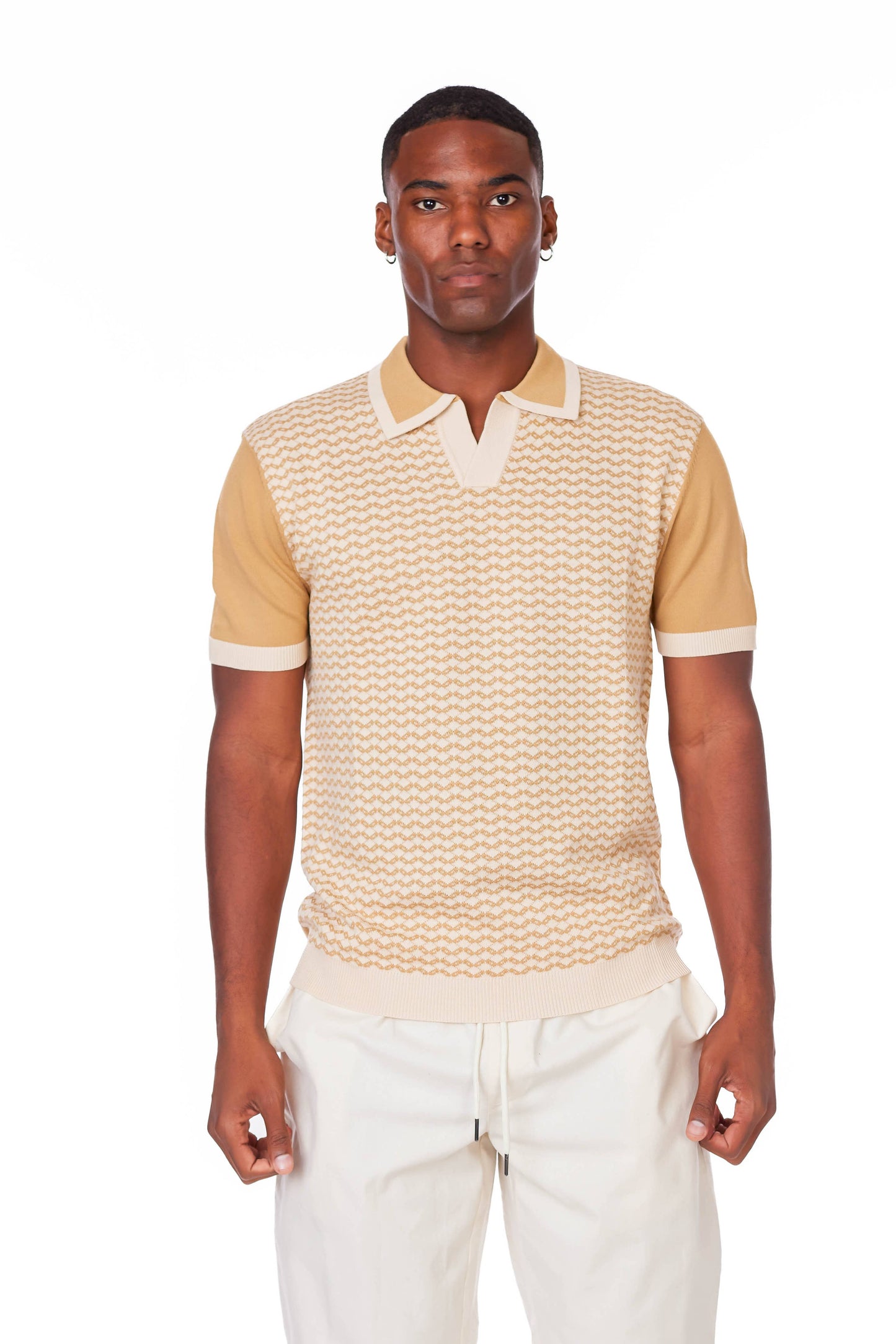 Men's Textured Johnny Collar Polo Shirt