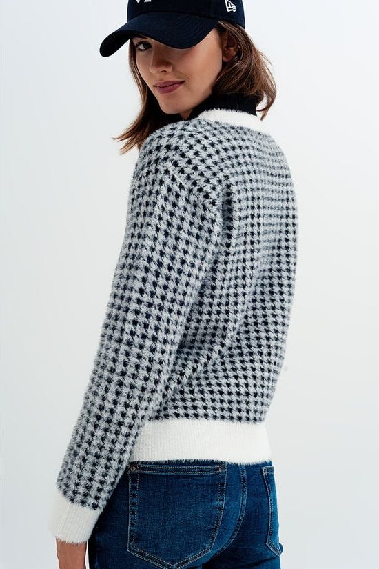 Fluffy Houndstooth Sweater - Ms.Meri Mak