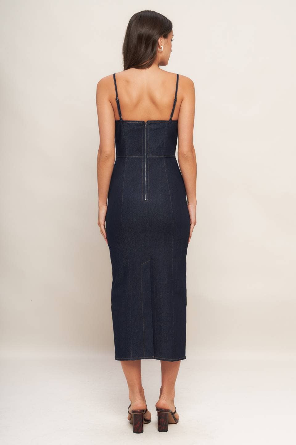 Seamed Midi Dress in Denim