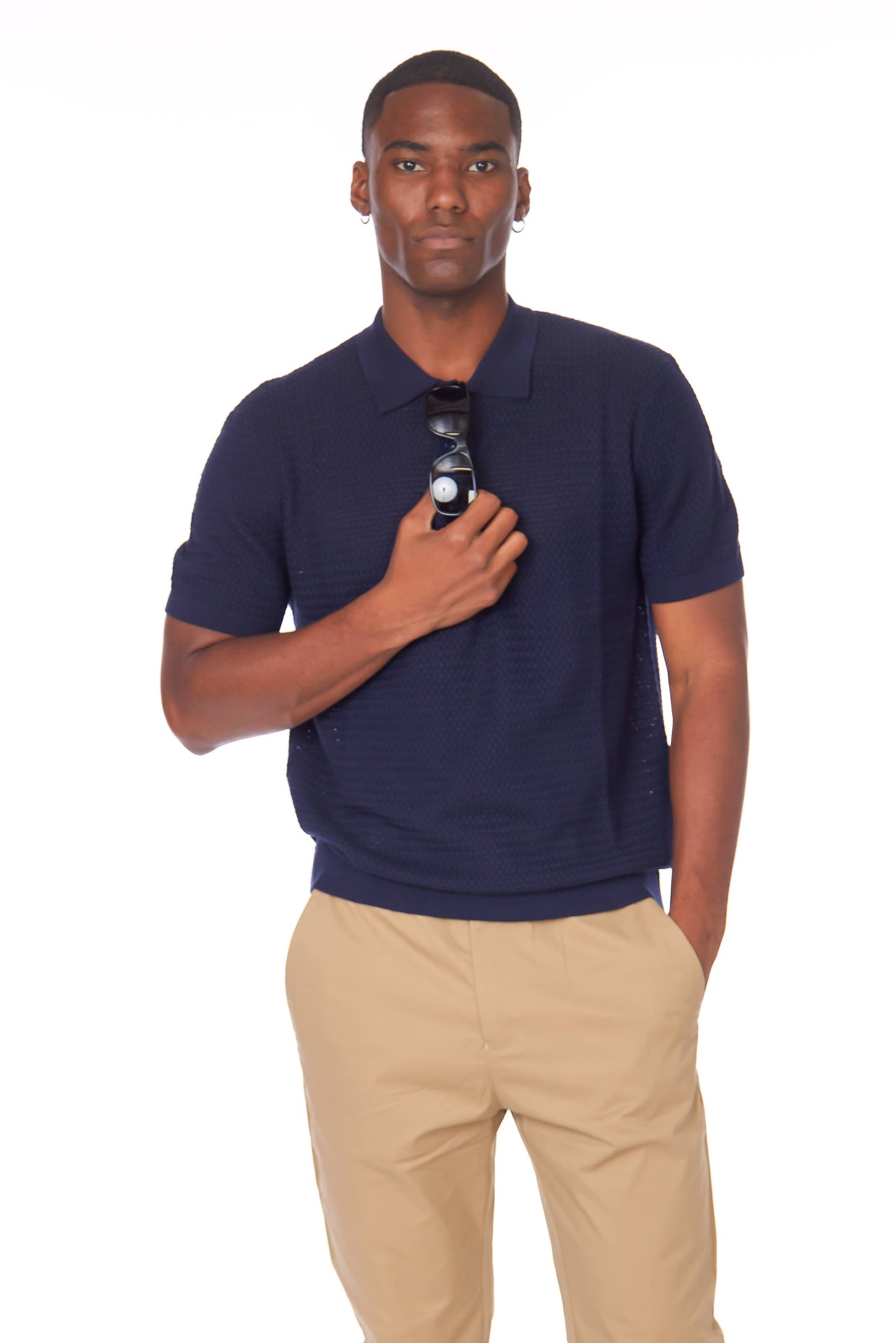 Navy Textured Polo Shirt