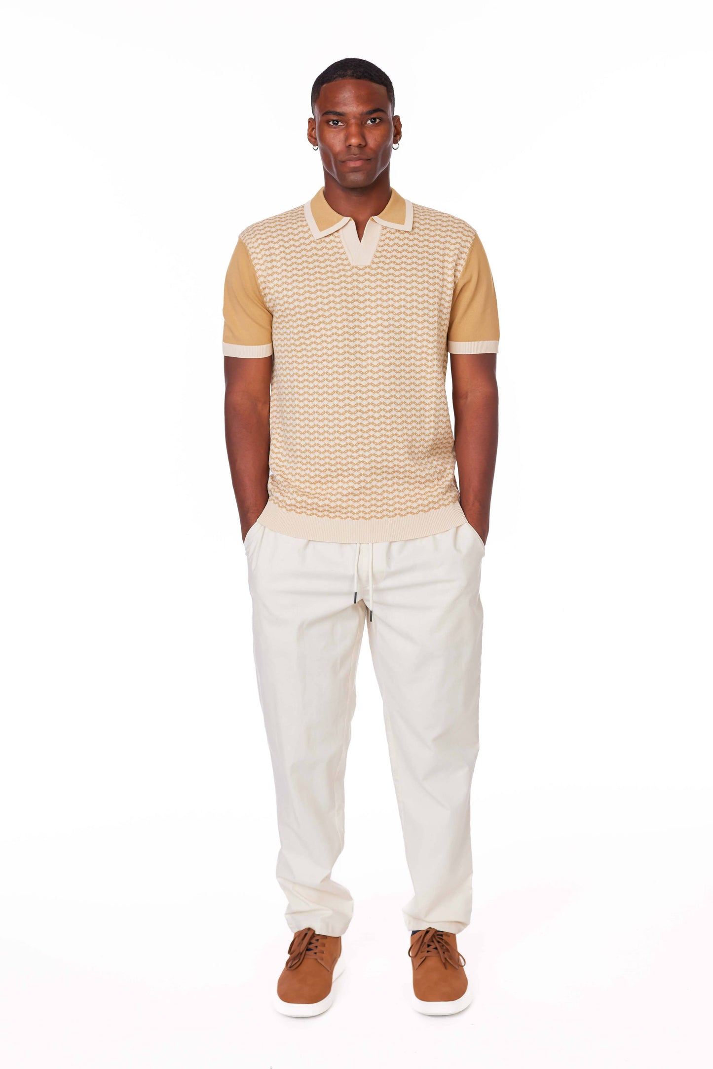 Men's Textured Johnny Collar Polo Shirt