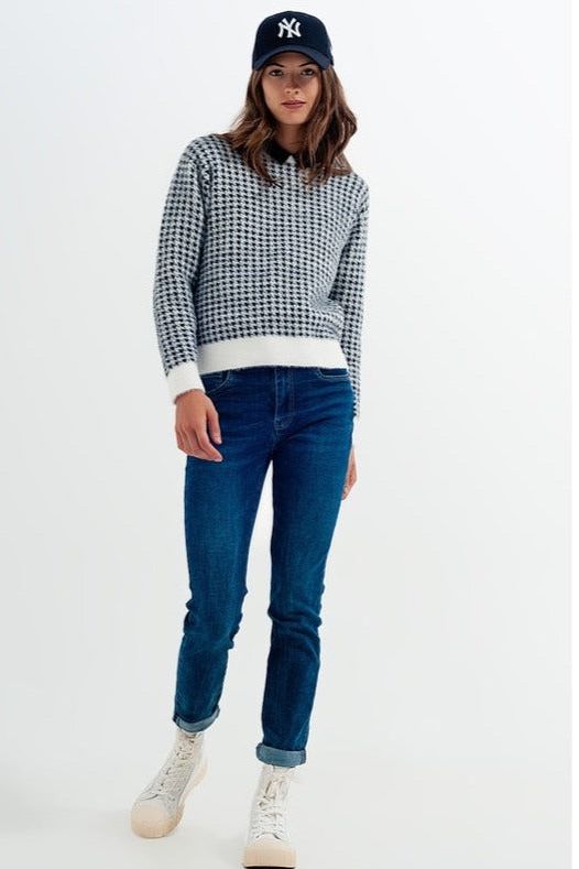 Fluffy Houndstooth Sweater - Ms.Meri Mak