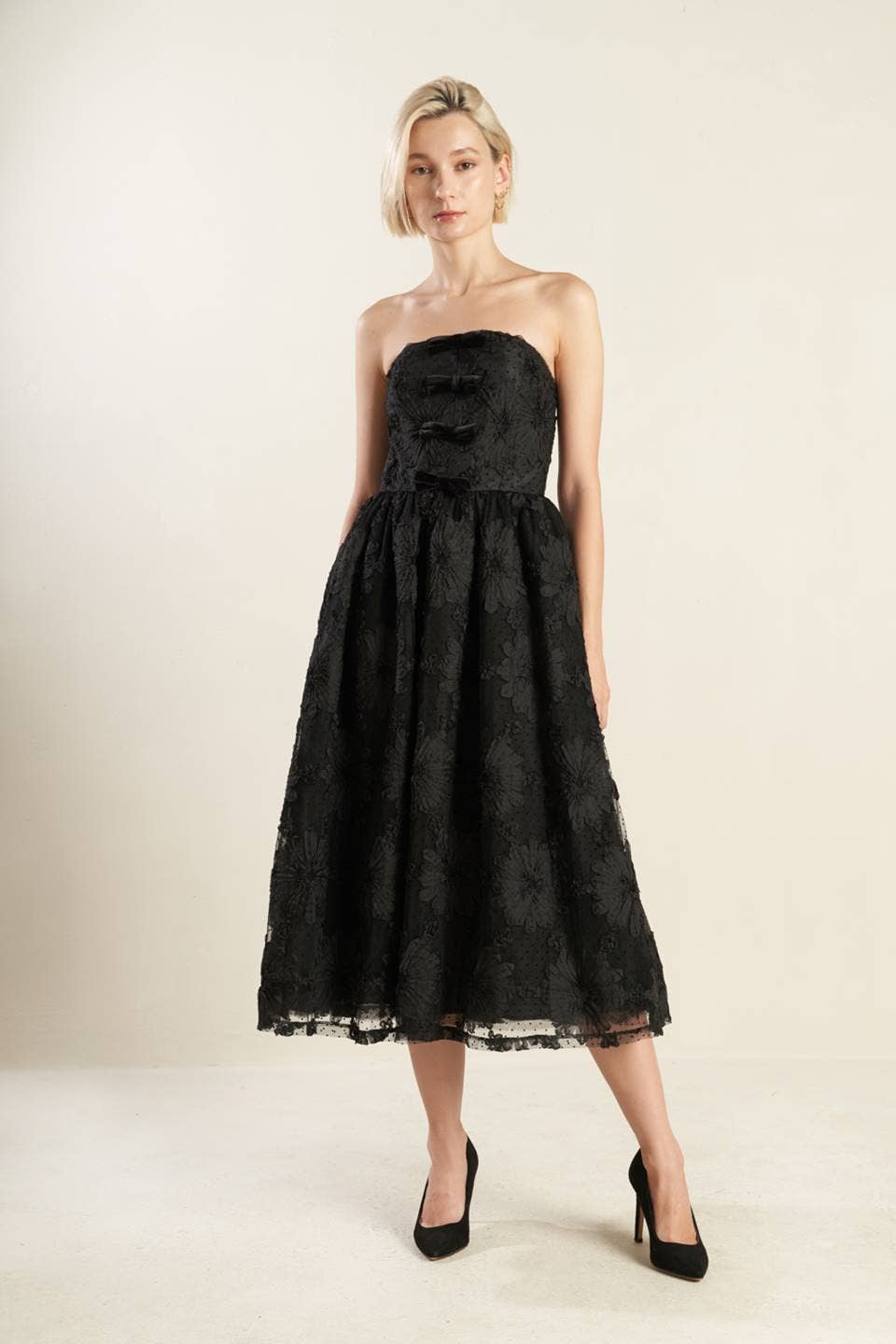Faye Strapless Lace Midi Dress
