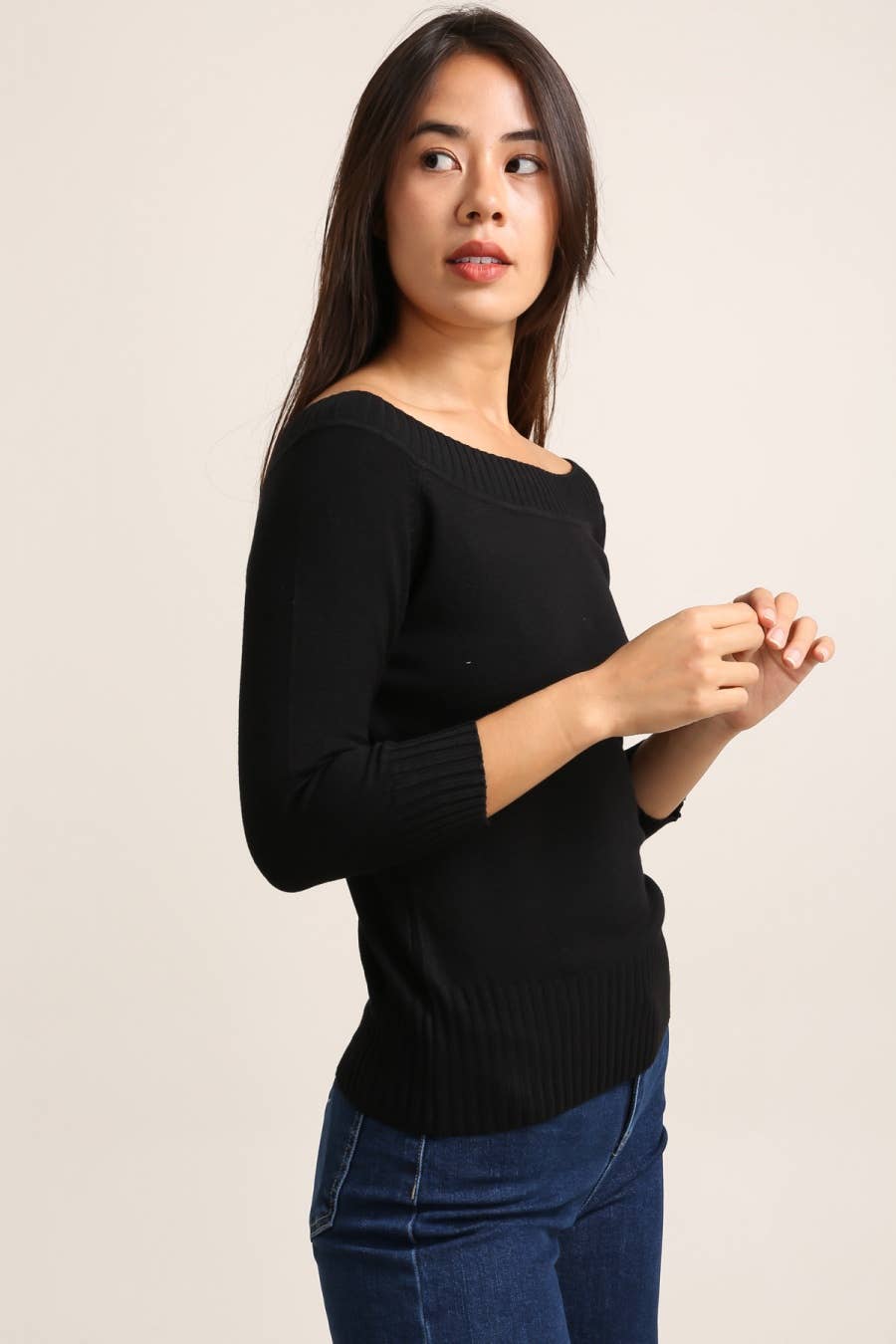 Boat Neck Knit Sweater