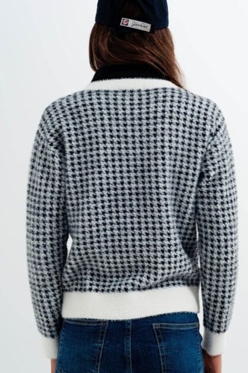 Fluffy Houndstooth Sweater - Ms.Meri Mak