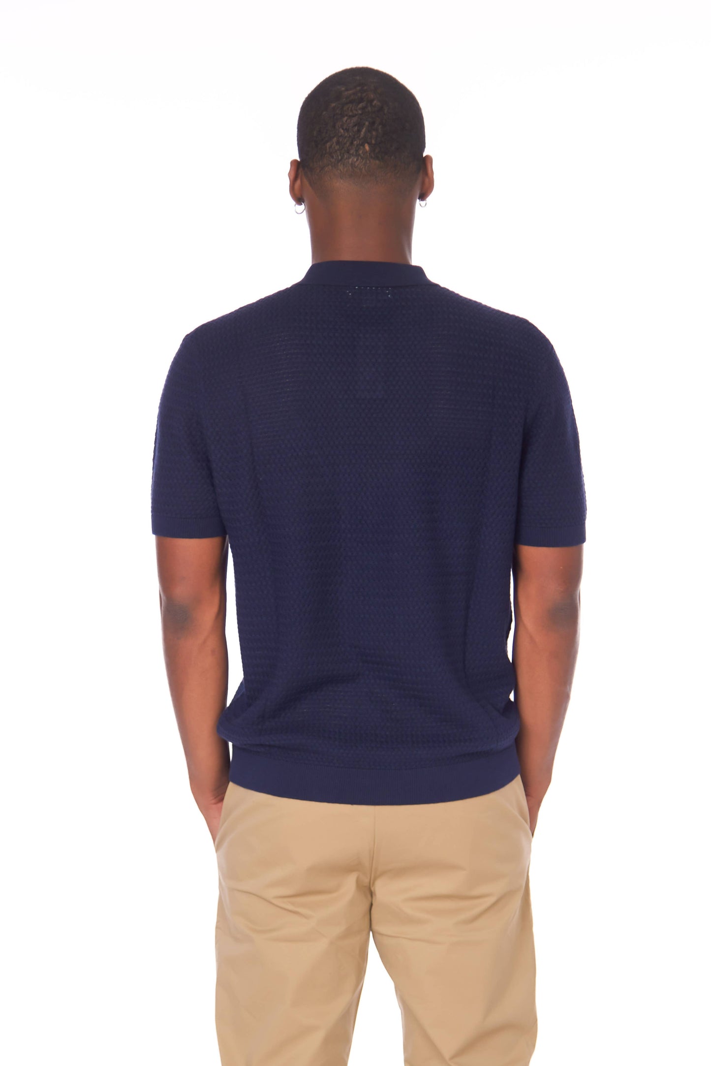 Navy Textured Polo Shirt