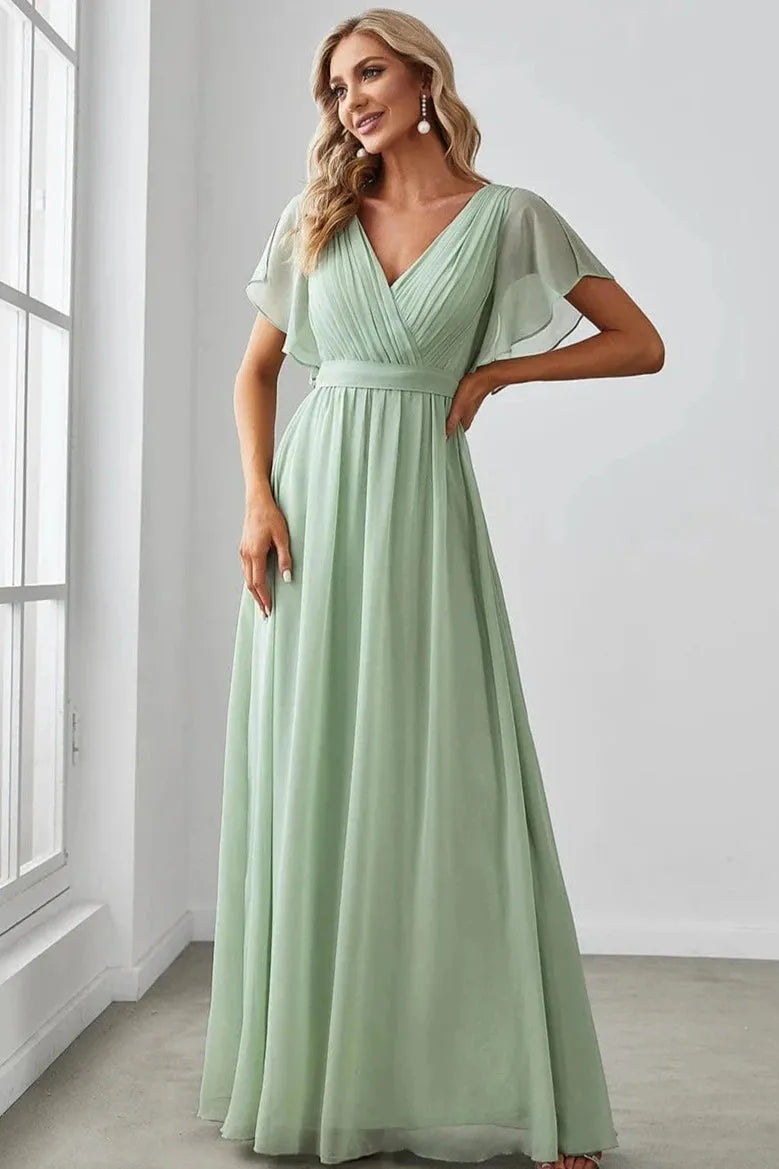 Nicolette Flutter Sleeve Floor Length Dress