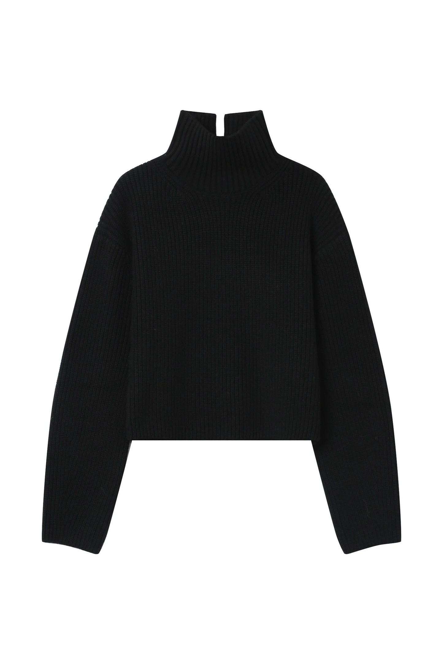 Black turtleneck sweater on a white background