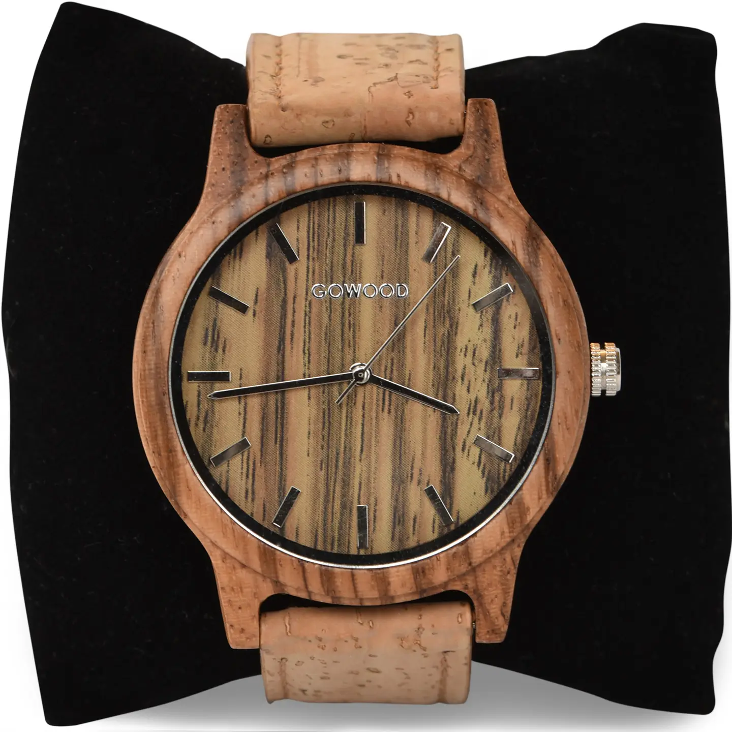 Montre en bois de zèbre avec bracelet en liège véritable