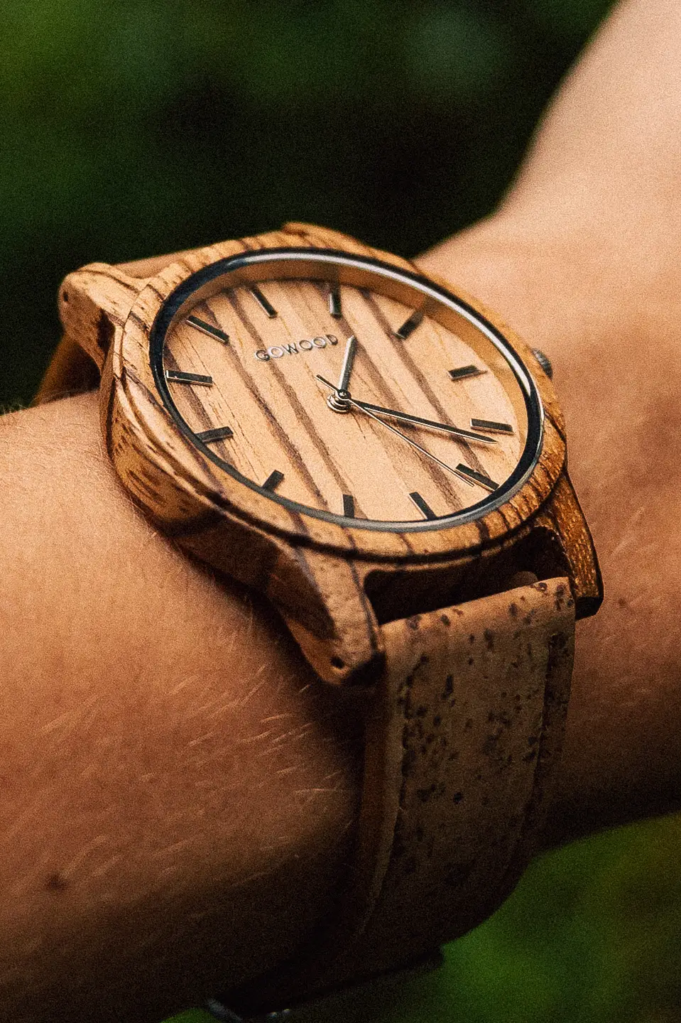 Montre en bois de zèbre avec bracelet en liège véritable
