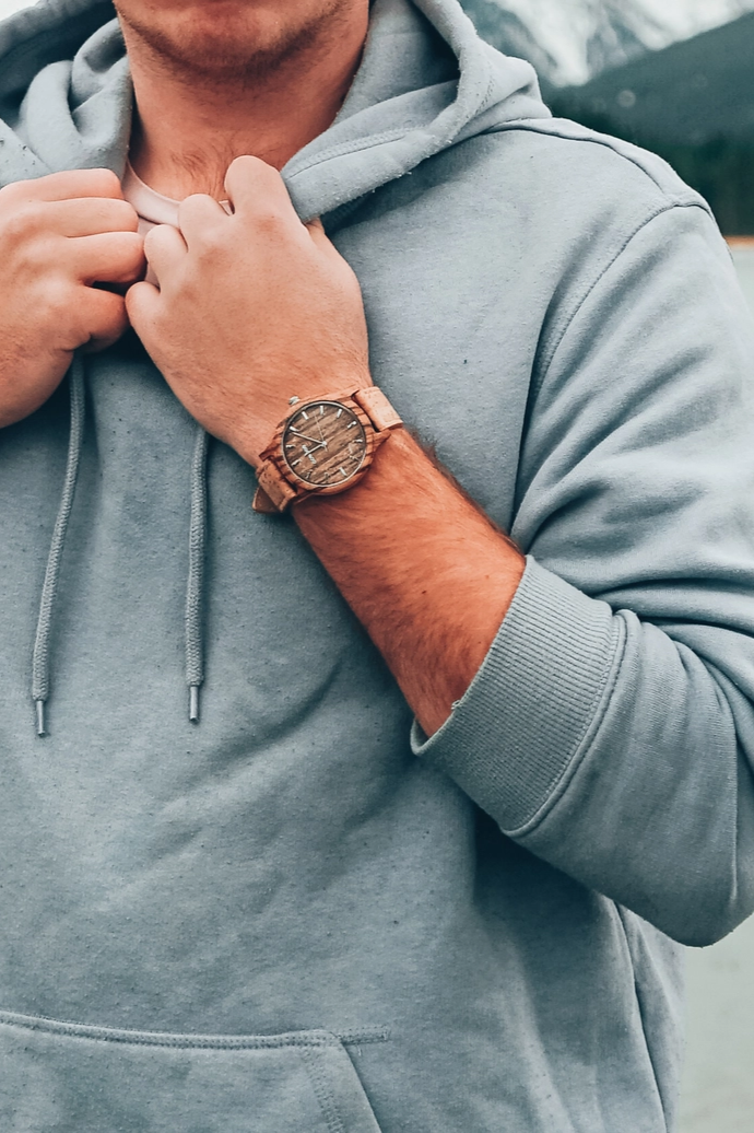 Montre en bois de zèbre avec bracelet en liège véritable
