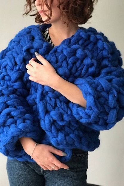 Bonita Chunky Cropped Knit Cardigan - Cobalt Blue - Ms.Meri Mak