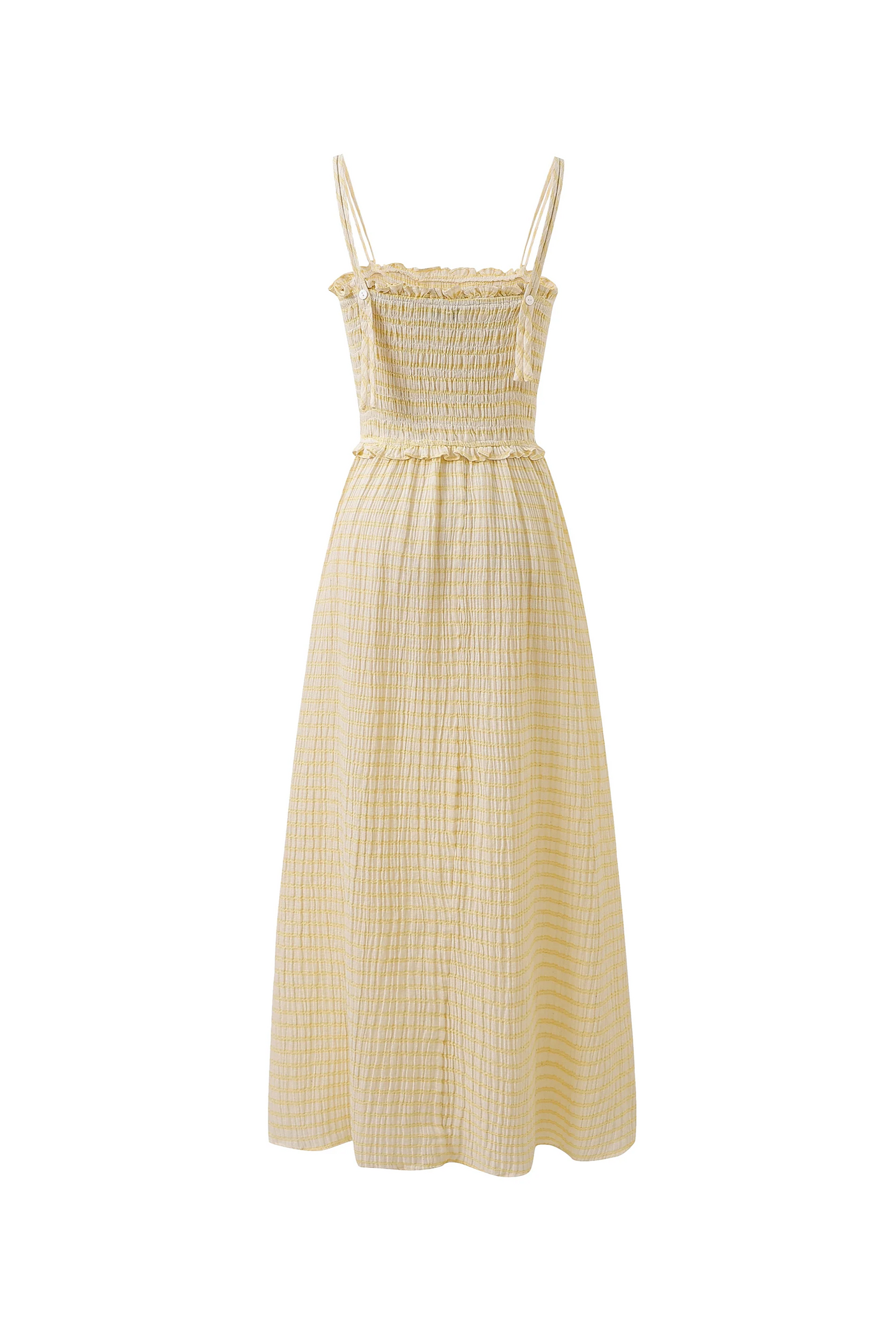 Yellow checkered dress with thin straps on a white background