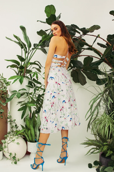 Hilary MacMillan Lace Up Back Oiseau Midi Dress - Ms.Meri Mak