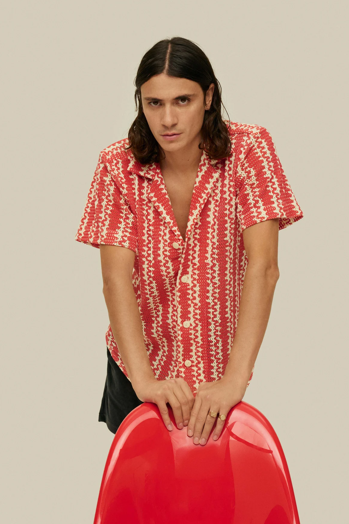 Red Scribble Cuba Net Shirt