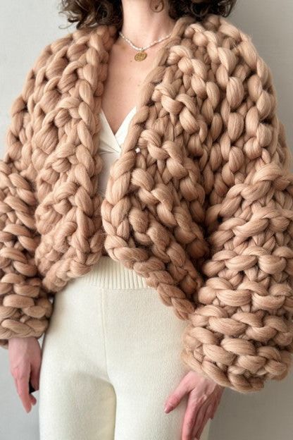 Bonita Chunky Cropped Knit Cardigan - Taupe - Ms.Meri Mak