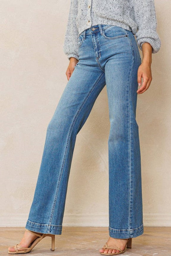 Denim Flare trouser in Chambray Blue wash - Ms.Meri Mak