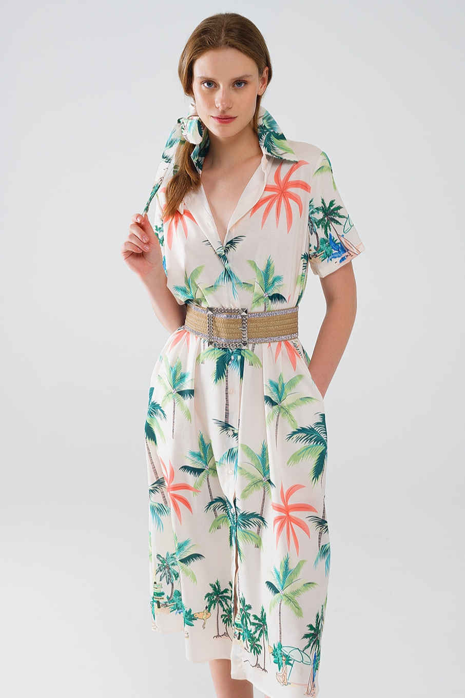 Button-up Midi Dress in Tropical Breeze