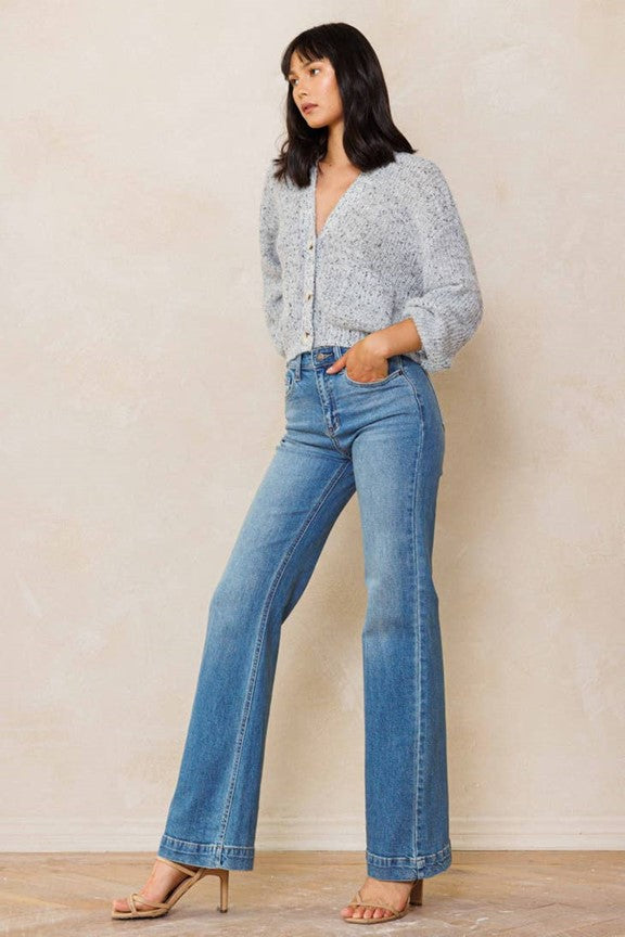Denim Flare trouser in Chambray Blue wash - Ms.Meri Mak