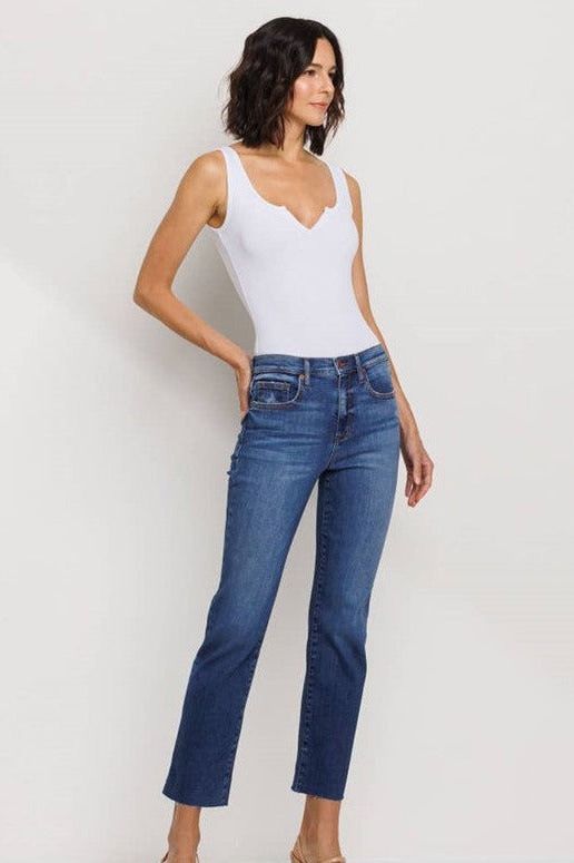 Curvy High Rise Slim-Straight Jean in Medium Wash - Ms.Meri Mak
