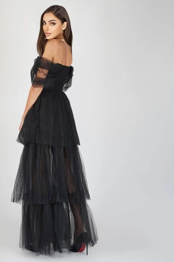 Drop Sleeve Tiered Tulle Maxi Dress - Ms.Meri Mak