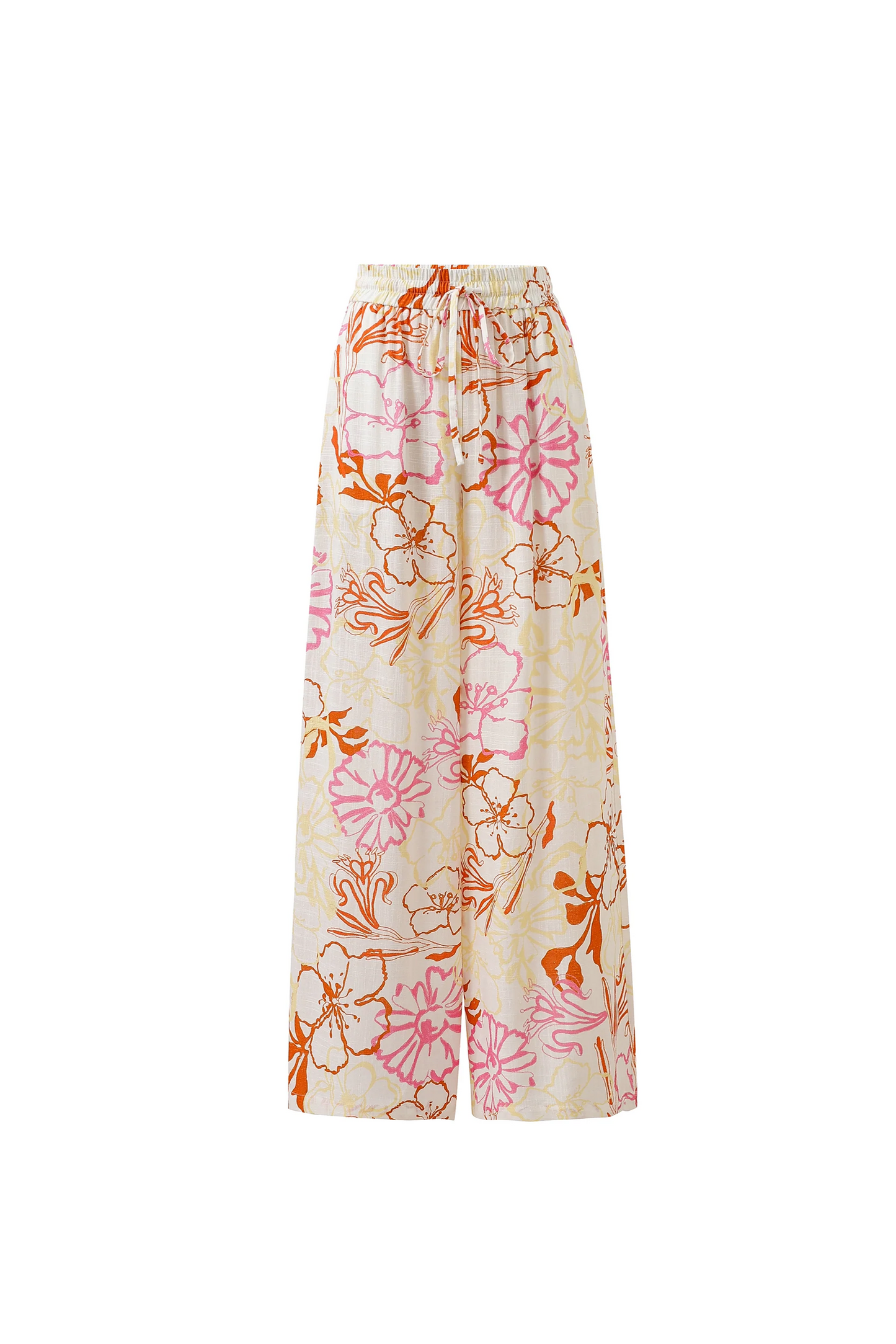 Floral-patterned pants on a white background