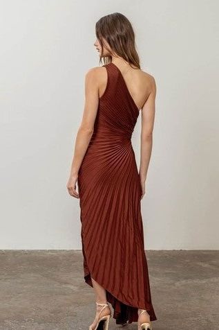 Angela Pleated Asymmetrical Waist Cut Out Dress - Ms.Meri Mak