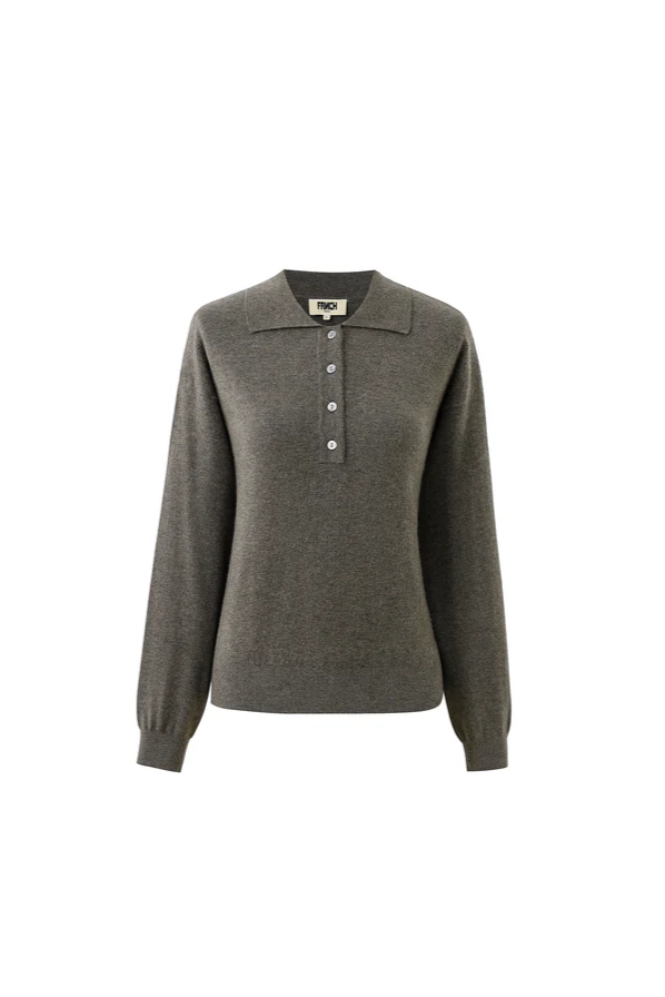 Gray long-sleeve polo shirt on a white background