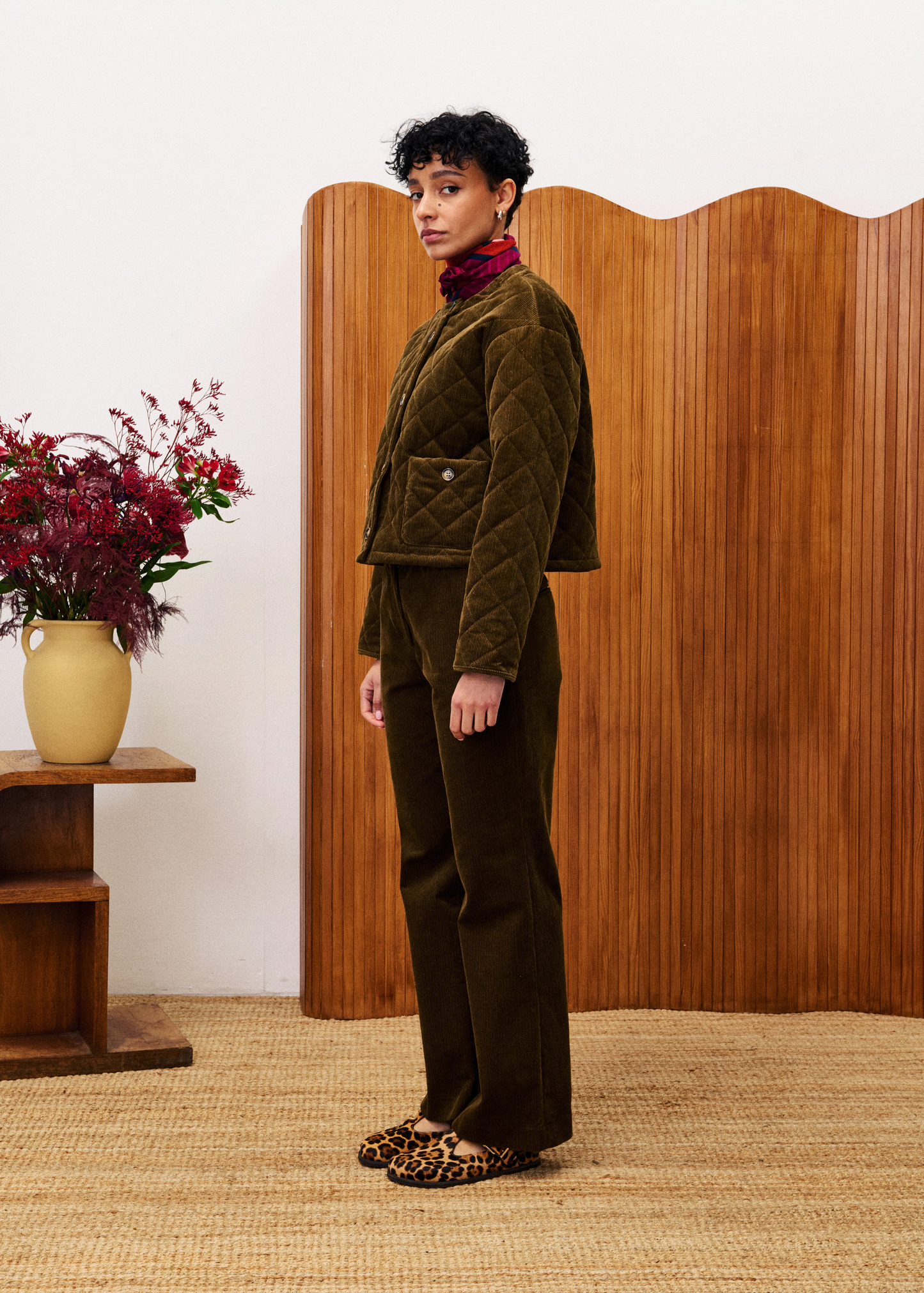 Crocus Khaki Quilted Corduroy Jacket
