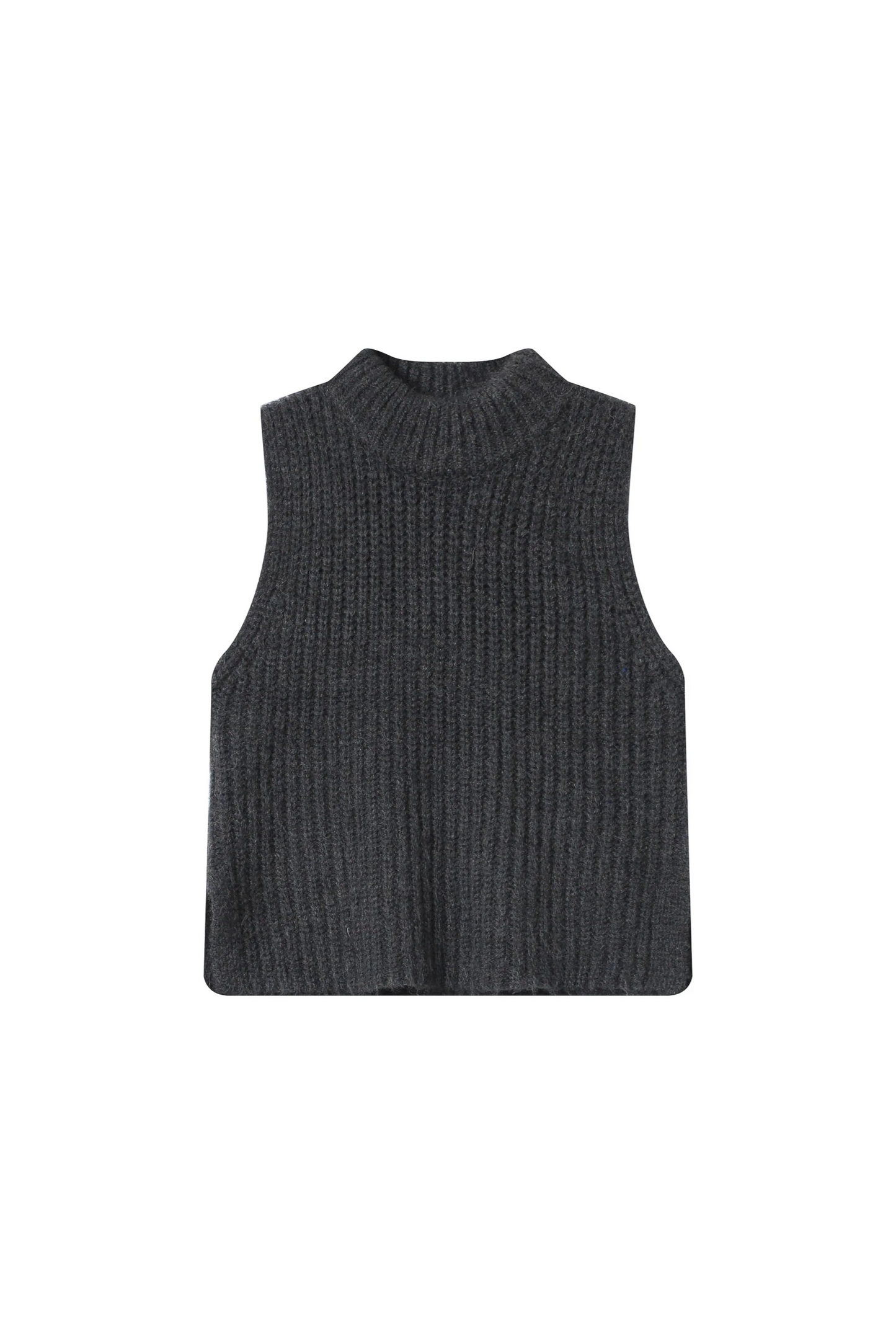 Dark gray ribbed knit vest on a white background