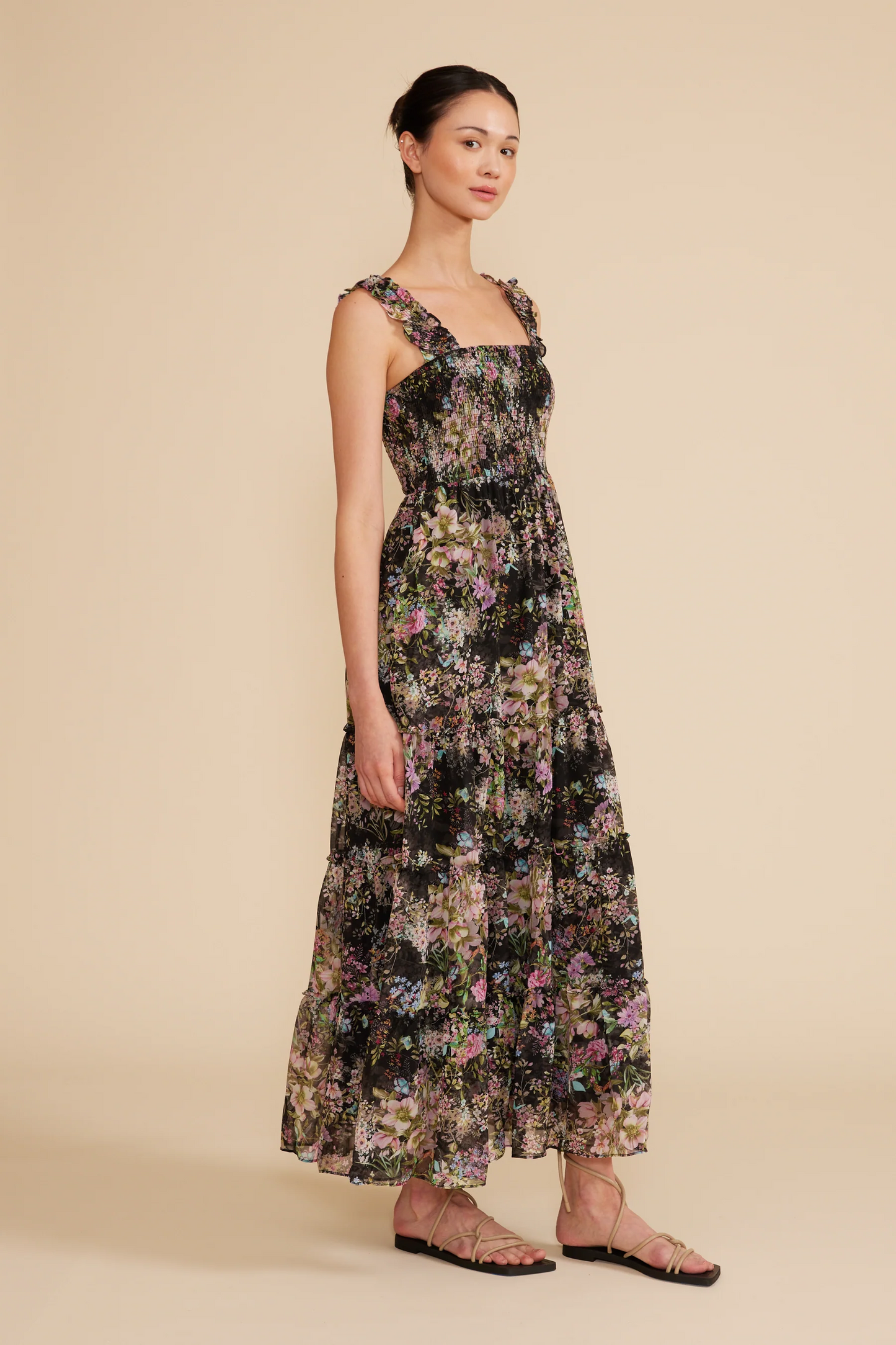 Dylan Smocked Dress - Black Floral