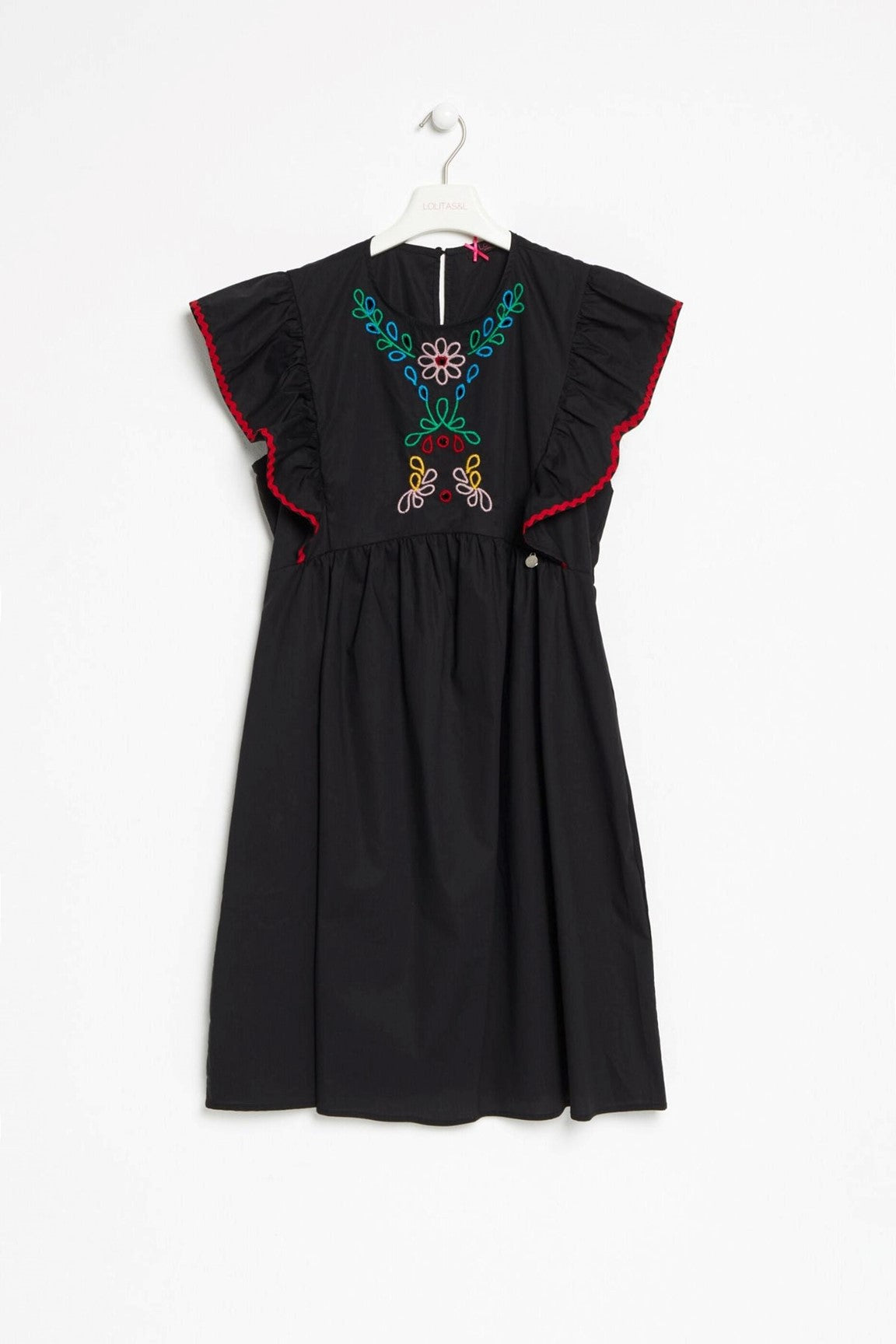 Embroidered Cotton Poplin Dress with Ric Rac Trim - Ms.Meri Mak