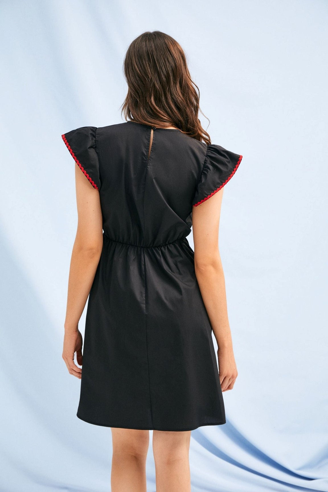 Embroidered Cotton Poplin Dress with Ric Rac Trim - Ms.Meri Mak