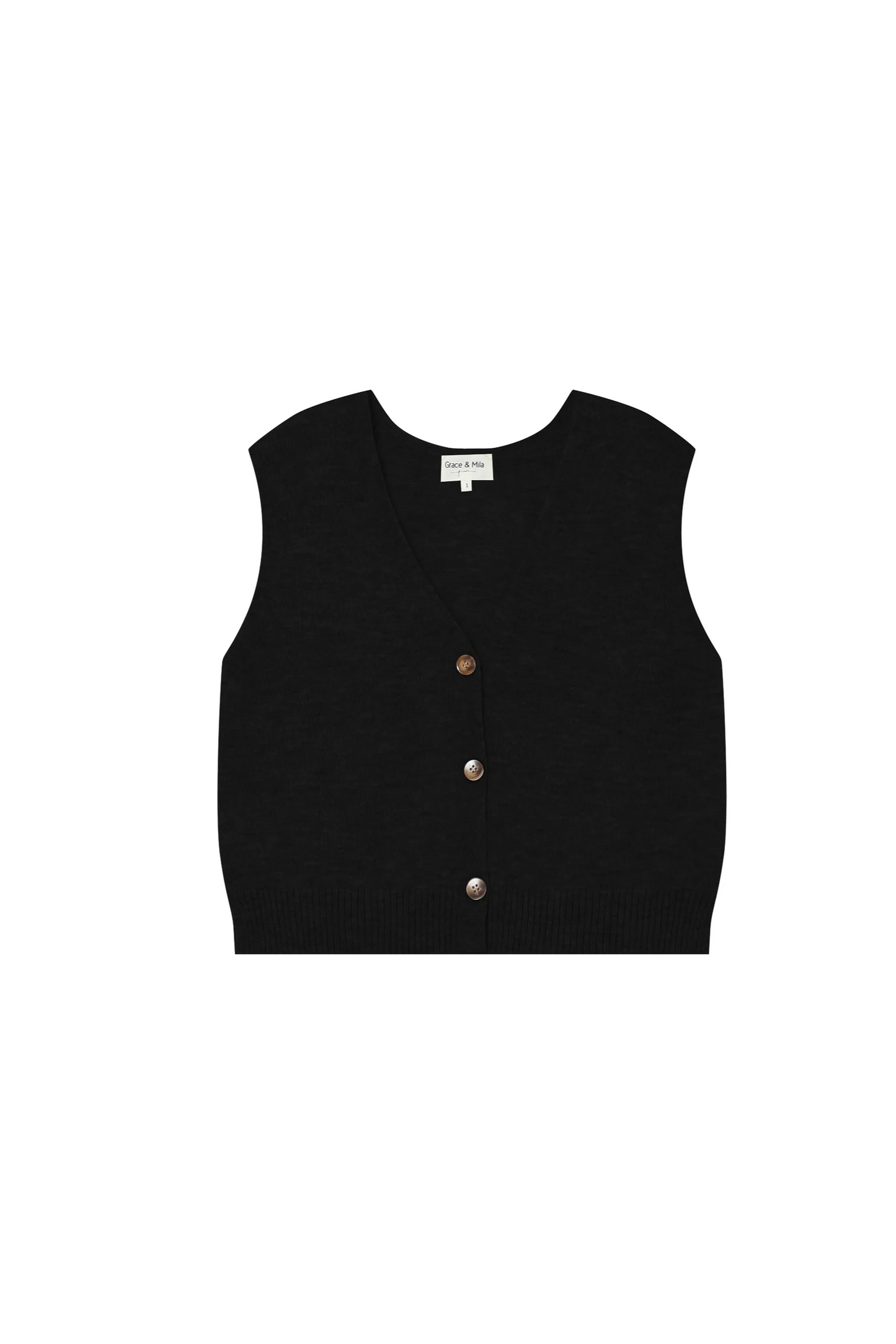Black vest with buttons on a white background