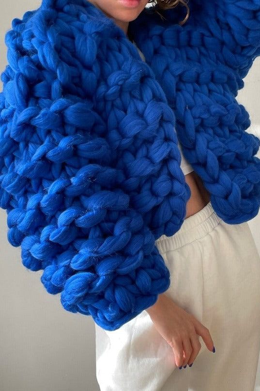 Bonita Chunky Cropped Knit Cardigan - Cobalt Blue - Ms.Meri Mak