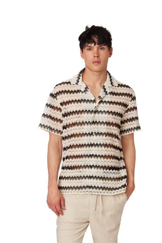 Chemise à manches courtes texturée en vagues au crochet