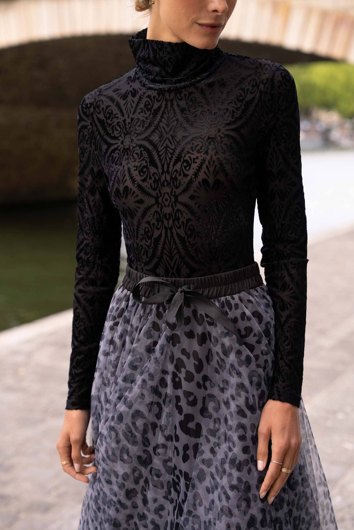 Velvet Floral Turtleneck Bodysuit