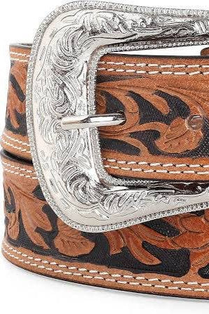 Ceinture en cuir marron clair avec boucle en argent vintage