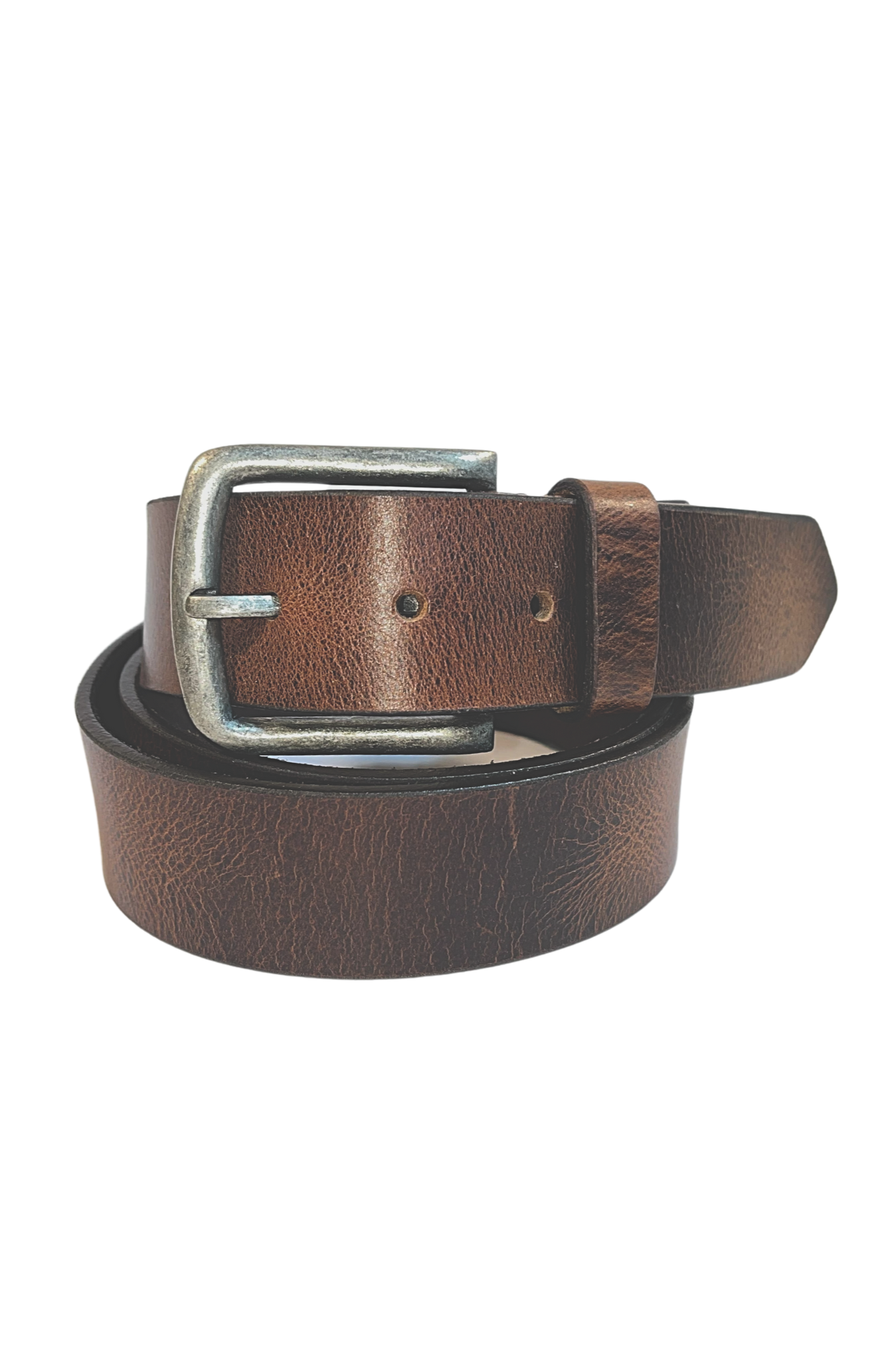 Ceinture en cuir marron avec boucle en argent vintage