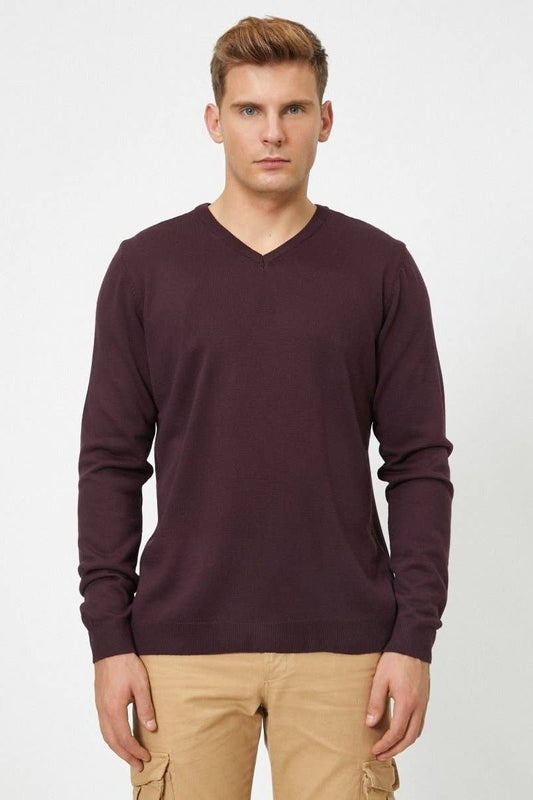 Pull à col en V Baron en bordeaux