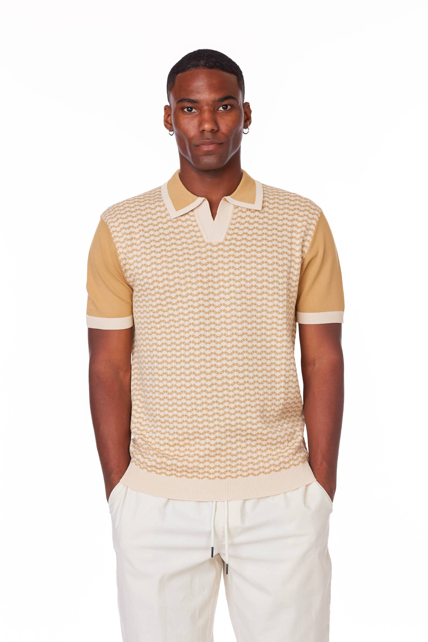 Men's Textured Johnny Collar Polo Shirt