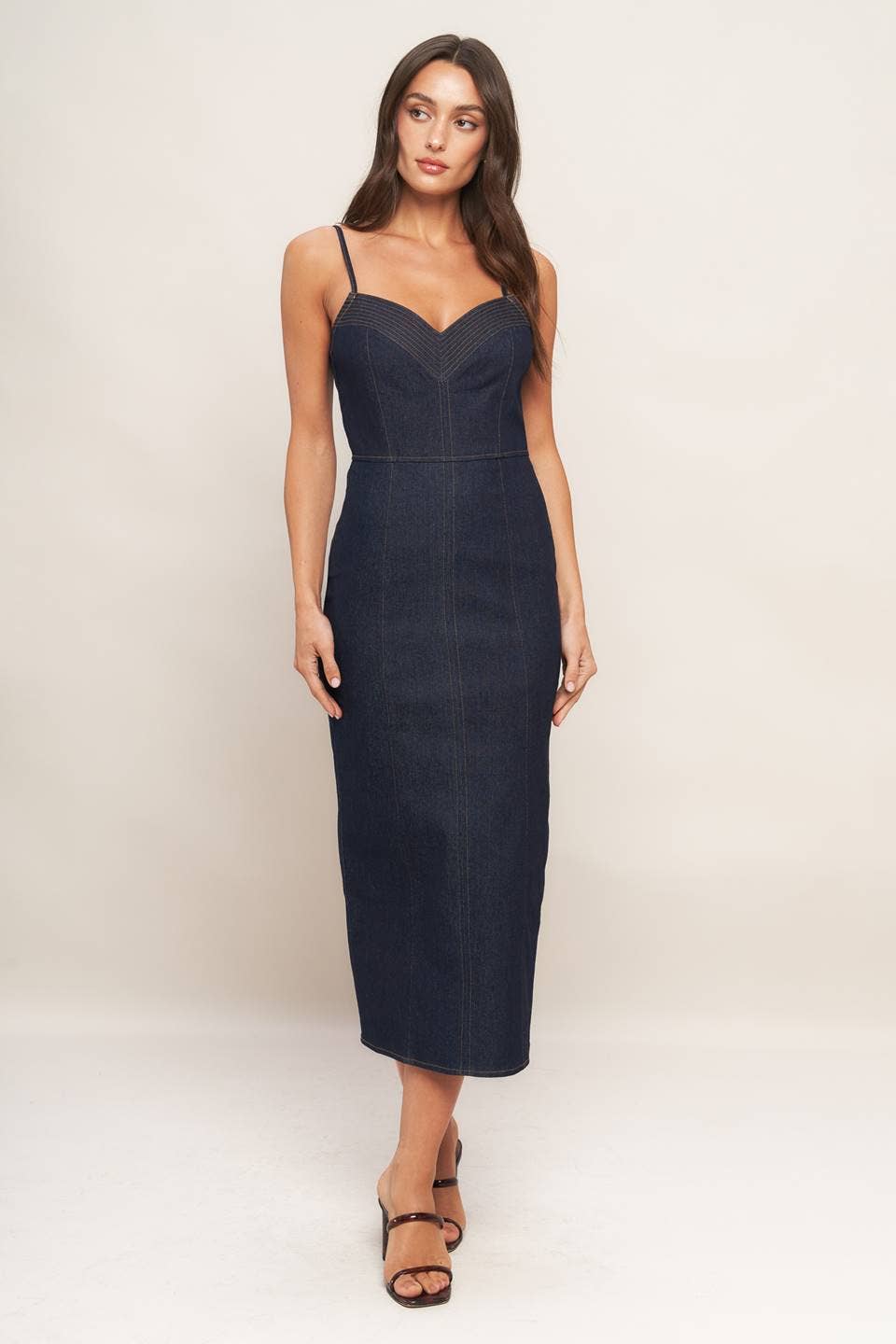 Seamed Midi Dress in Denim