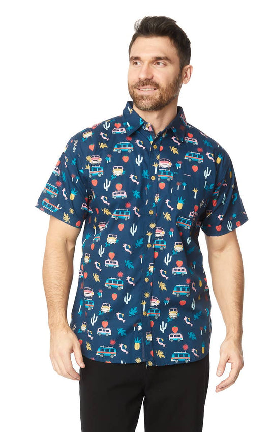 Chemise en coton à manches courtes avec imprimé amusant pour homme