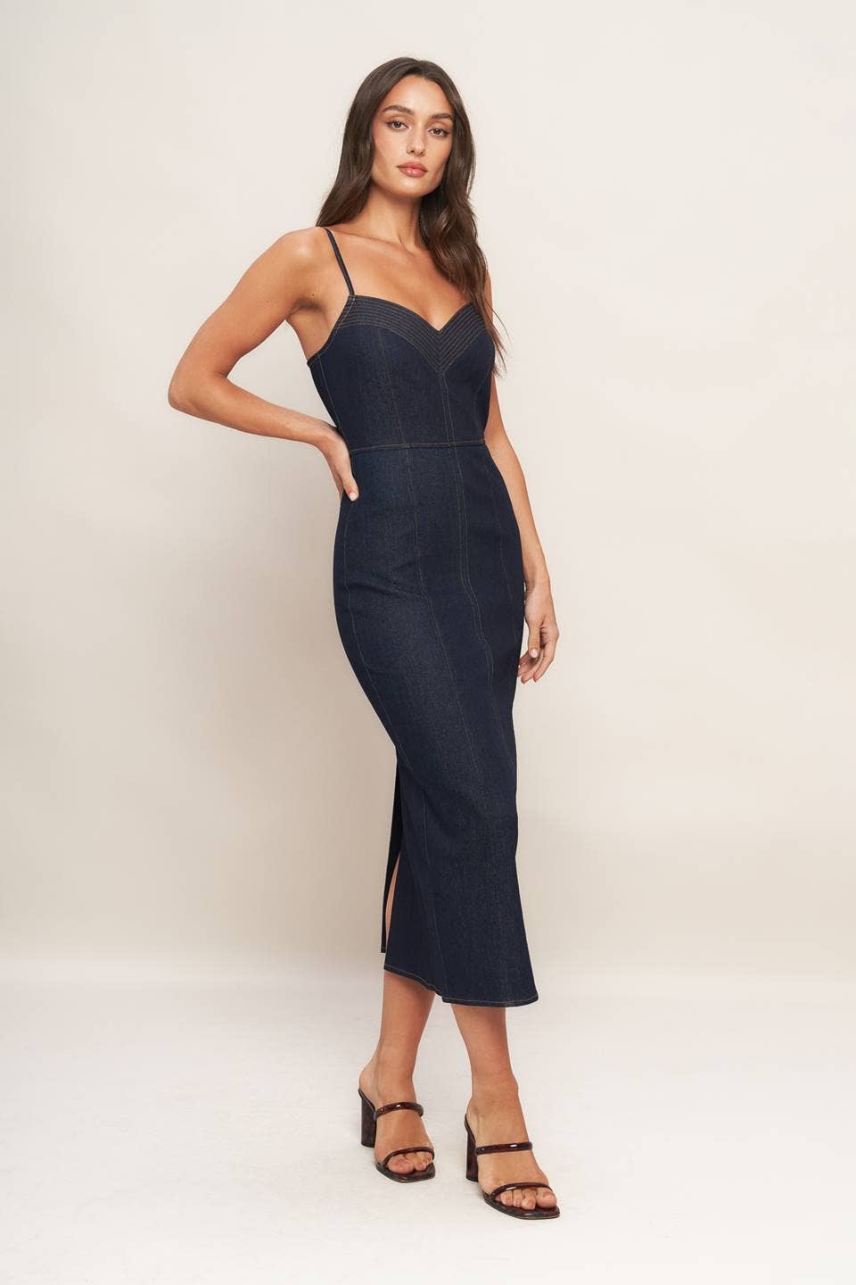 Seamed Midi Dress in Denim