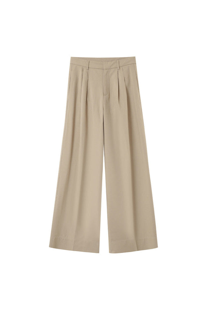 Beige wide-leg pants on a white background