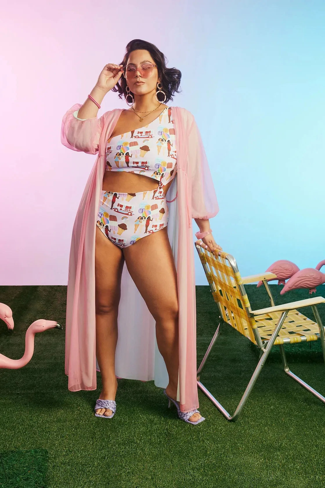 ICE CREAM PRINT ONE SHOULDER ONE PIECE SWIMSUIT Ms.Meri Mak