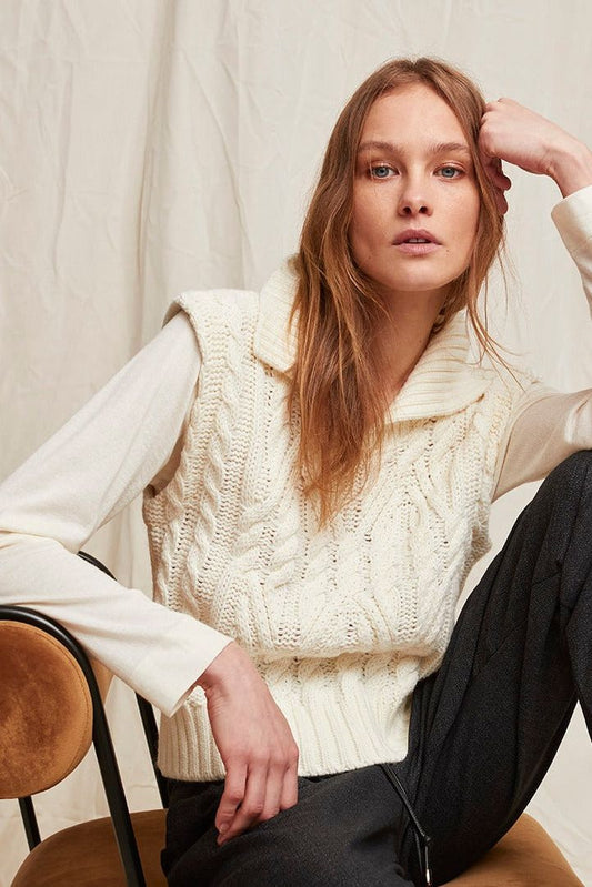 Cedar Cable Knit Vest with Sleeves - Ms.Meri Mak